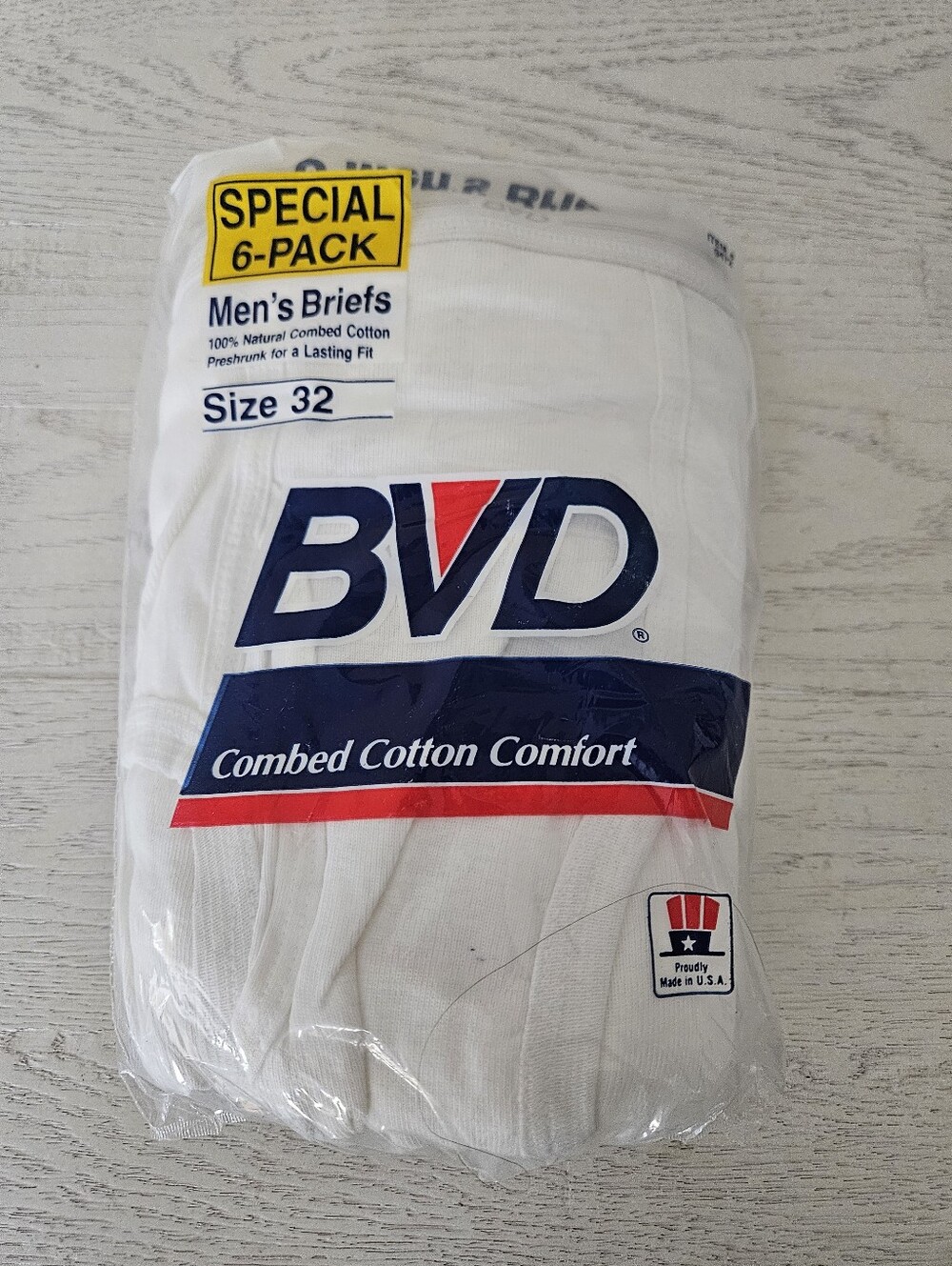 Rare 6-Pk Vintage 1985 BVD Men’s Briefs 100% Combed USA Cotton Size 32 NIP